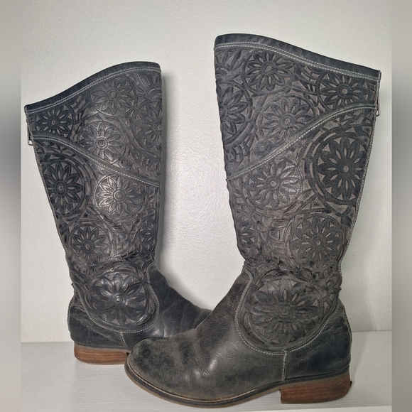Corral Black Floral Embossed High Knee  Boots - Picture 1 of 7